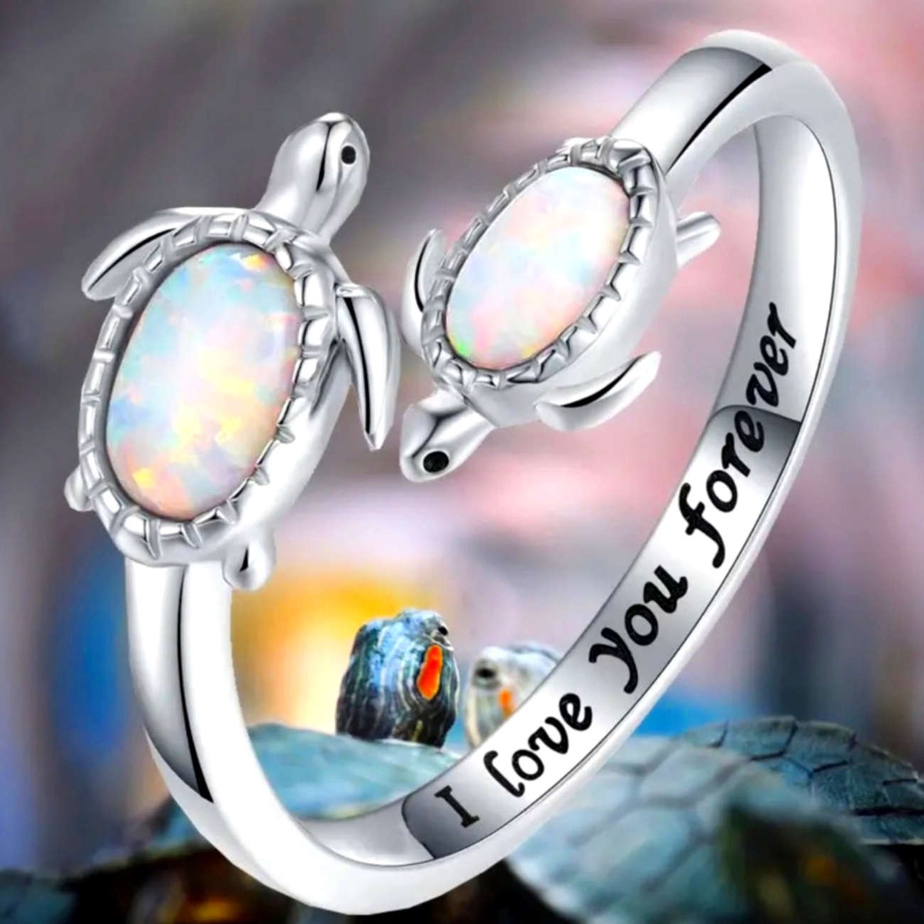 Opal Inspired Turtle Open Ring